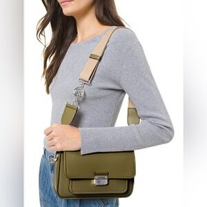 Michael Kors Leather Bradshaw Crossbody Bag | Double Strap (Olive Green) NWOB